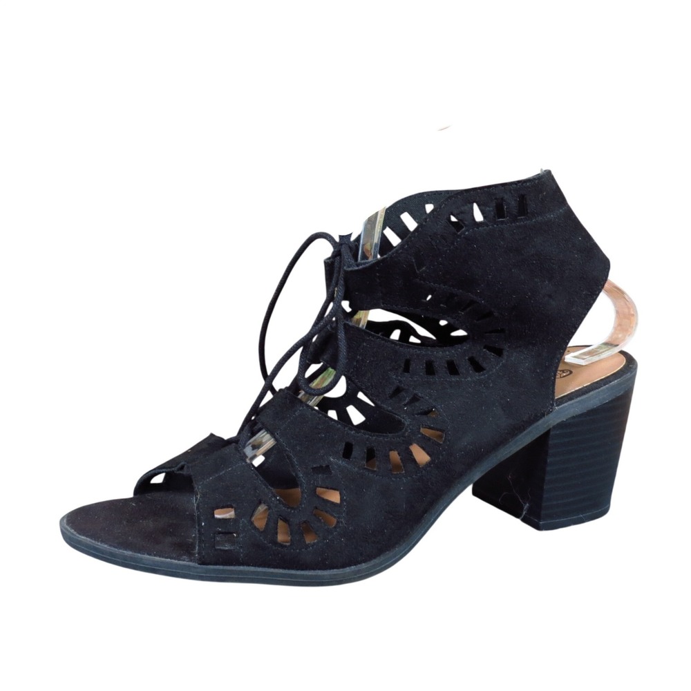 Brash Women Lace Up Block Heel Sandal Size 10 Dressy Night Out Black Faux Suede